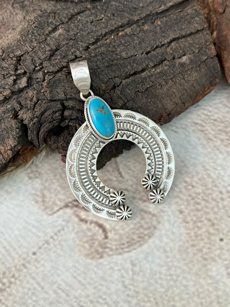 Handmade Sterling Silver Kingman Turquoise Naja Pendant Signed Nizhoni
