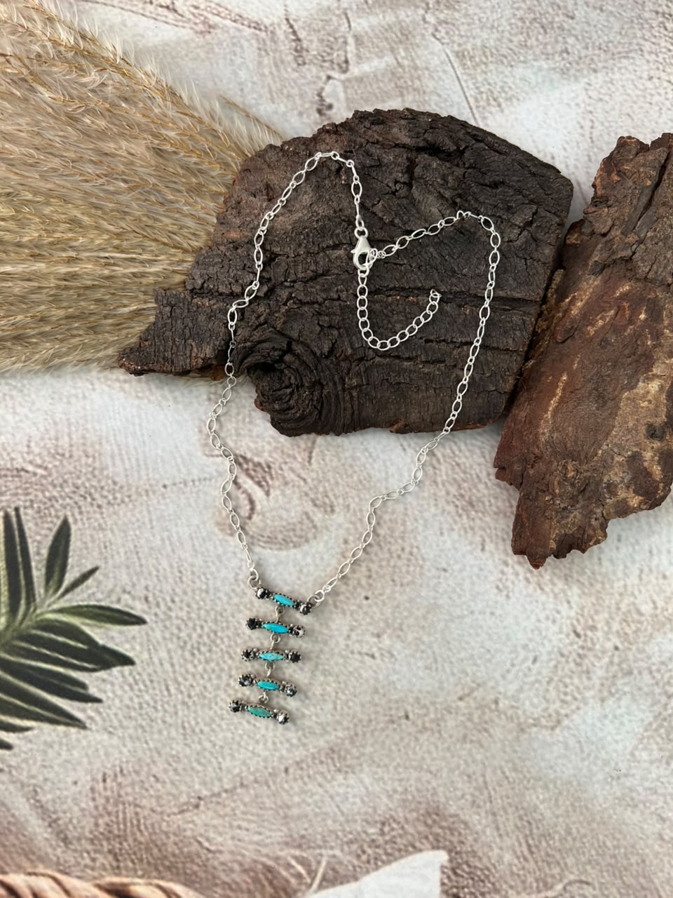Handmade Sterling Silver White Buffalo with Kingman Turquoise Necklace Signed Nizhoni