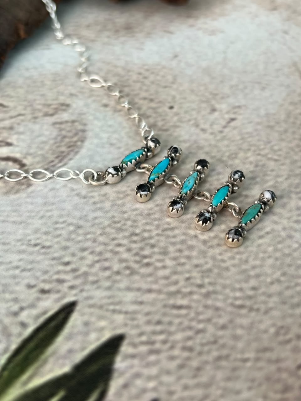 Handmade Sterling Silver White Buffalo with Kingman Turquoise Necklace Signed Nizhoni