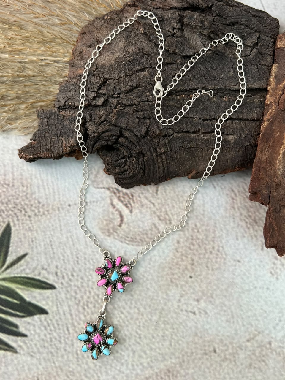 Handmade Sterling Silver Cotton Candy Necklace Signed Nizhoni