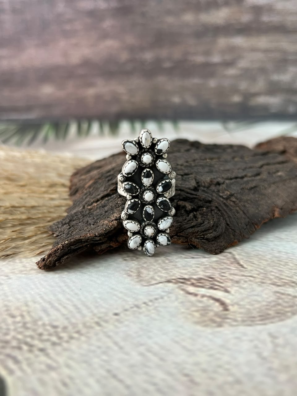Handmade Sterling Silver White Buffalo Adjustable Ring Signed Nizhoni