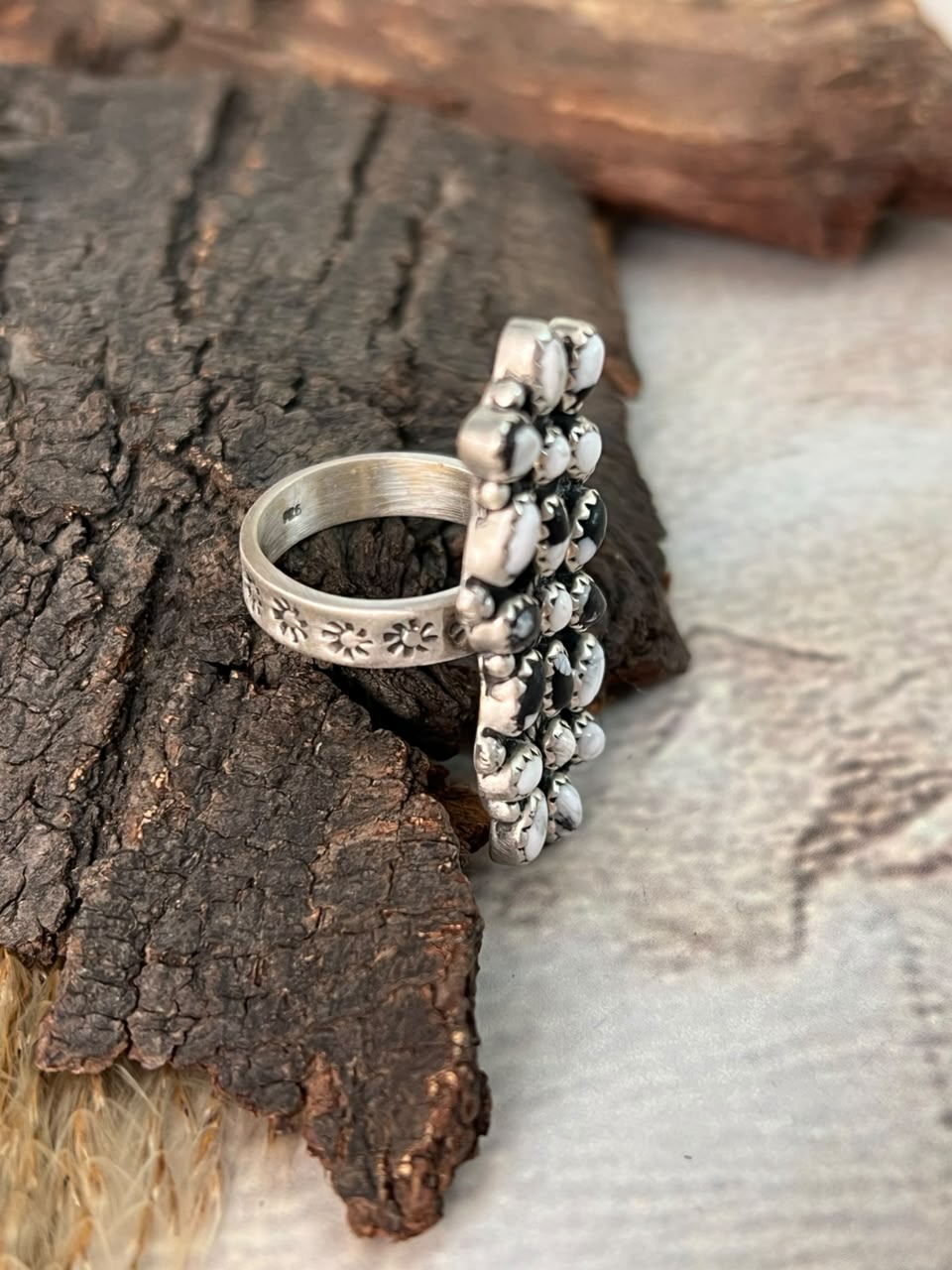 Handmade Sterling Silver White Buffalo Adjustable Ring Signed Nizhoni