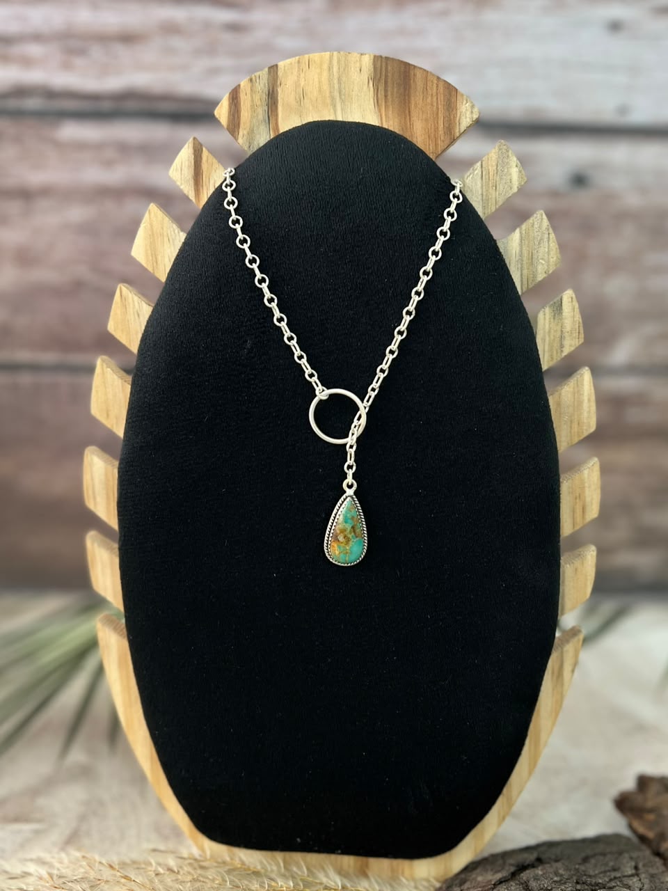 Handmade Sterling Silver Sonoran Mountain Turquoise Lariat Necklace Signed Nizhoni