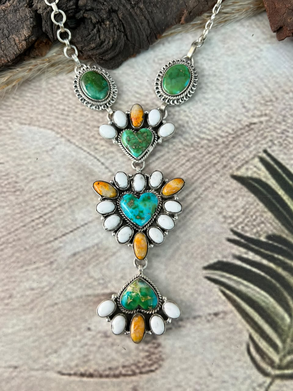 Handmade Sterling Silver Sonoran Mountain Turquoise with Bumblebee and White Buffalo Spring Collection: Necklace Signed Nizhoni