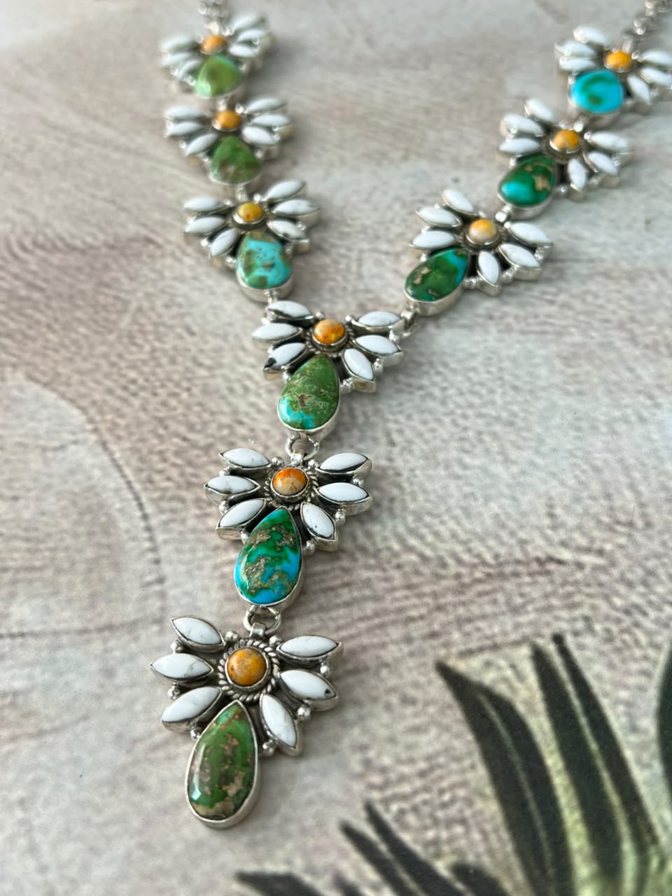 Handmade Sterling Silver Sonoran Mountain Turquoise with Bumblebee and White Buffalo Spring Collection: Necklace Signed Nizhoni