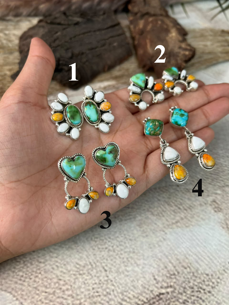 Handmade Sterling Silver Sonoran Mountain Turquoise with Bumblebee and White Buffalo Spring Collection: Post Dangle/Stud Earrings Signed Nizhoni