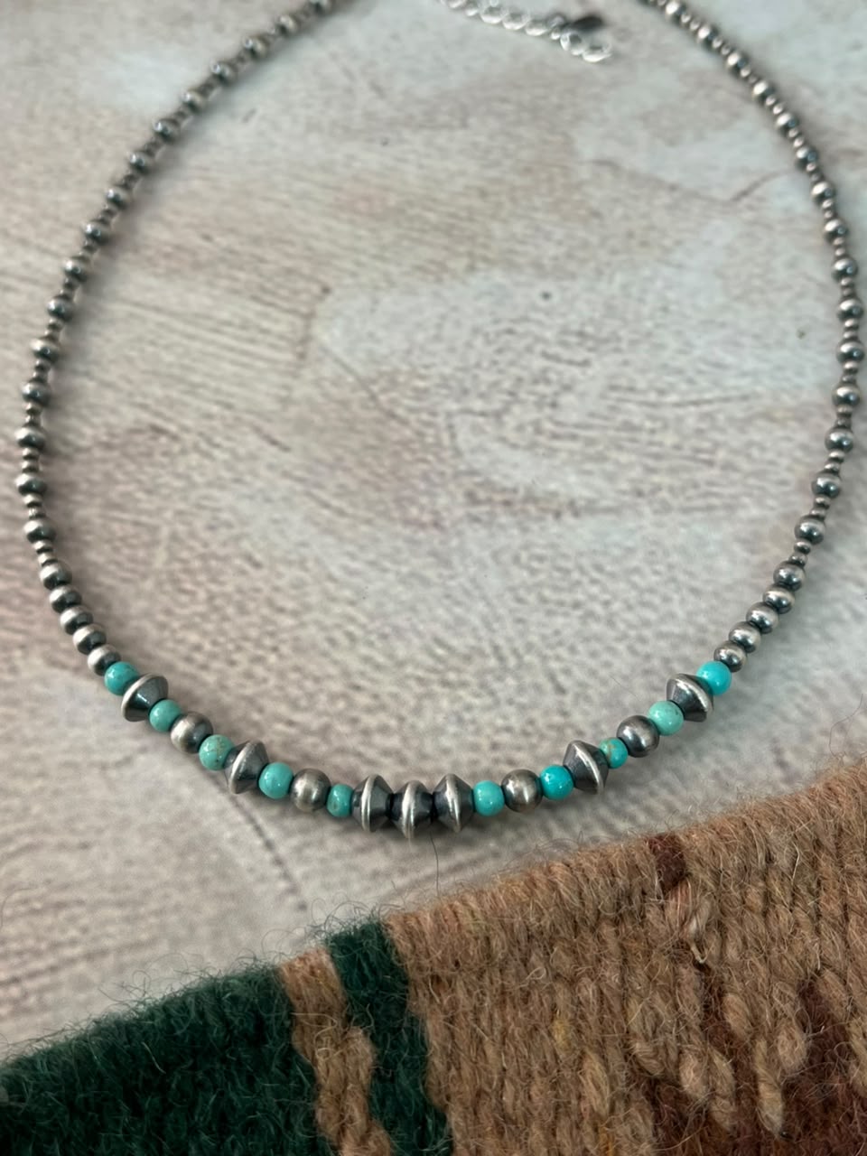 Handmade Sterling Silver Kingman Turquoise Beaded Necklace Signed Nizhoni