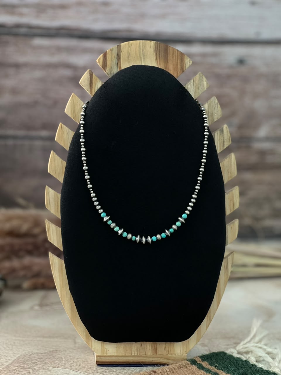 Handmade Sterling Silver Kingman Turquoise Beaded Necklace Signed Nizhoni