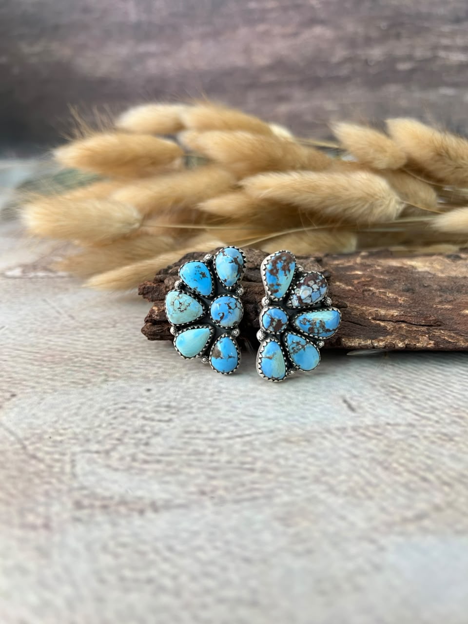 Handmade Sterling Silver Golden Hills Turquoise Post Studs Earrings Signed Nizhoni