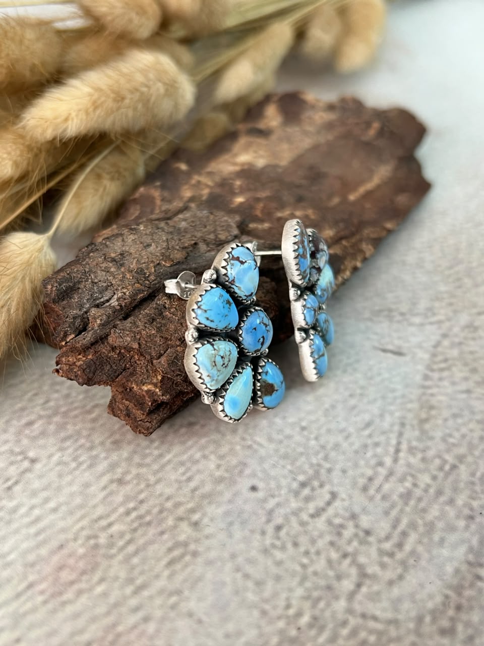 Handmade Sterling Silver Golden Hills Turquoise Post Studs Earrings Signed Nizhoni
