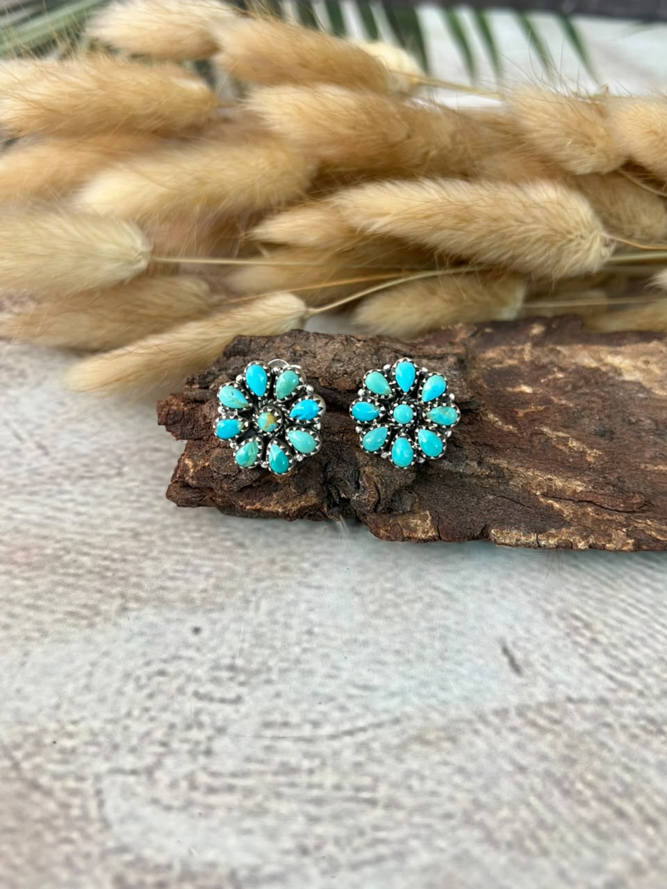 Handmade Sterling Silver Kingman Turquoise Post Studs Earrings Signed Nizhoni