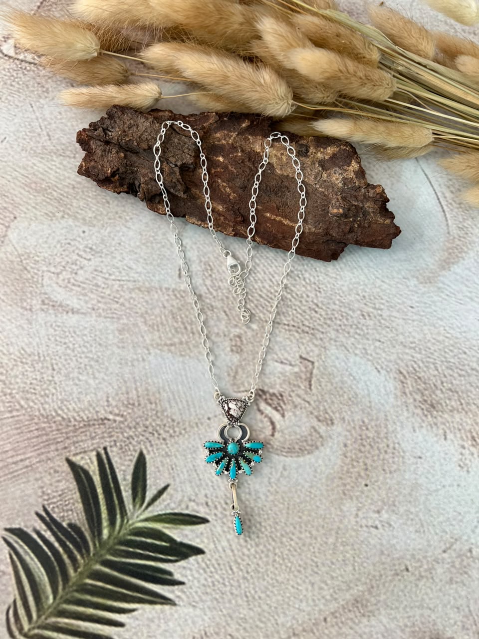 Handmade Sterling Silver Kingman Turquoise with Wildhorse Magnesite Necklace Signed Nizhoni