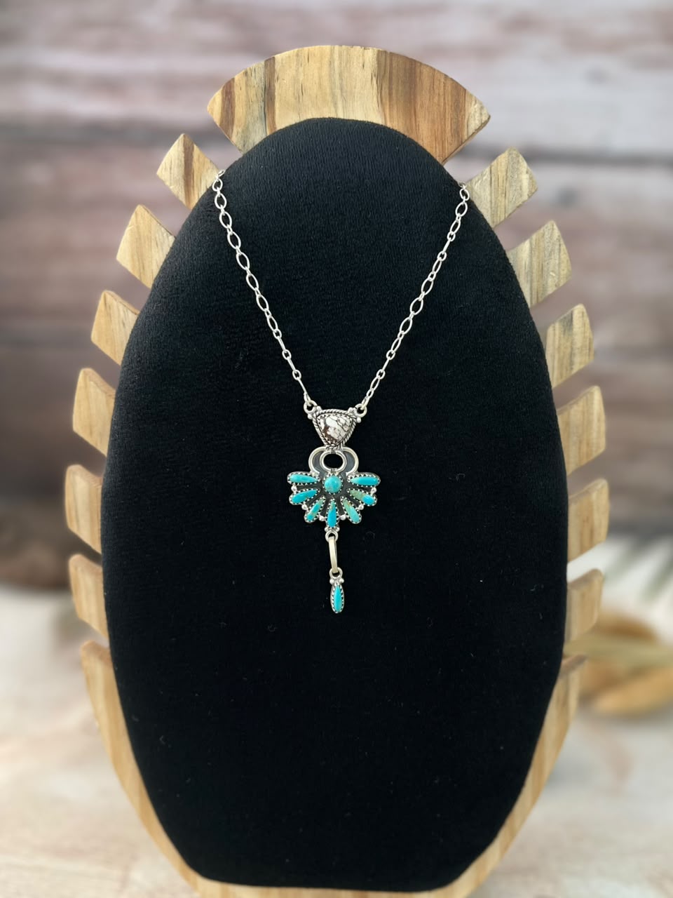 Handmade Sterling Silver Kingman Turquoise with Wildhorse Magnesite Necklace Signed Nizhoni