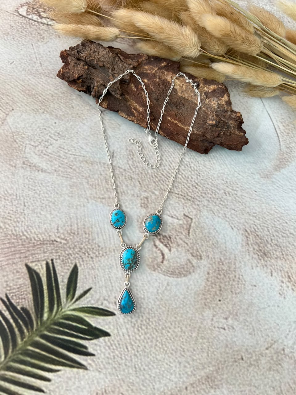 Handmade Sterling Silver Blue Kingman Turquoise Necklace Signed Nizhoni