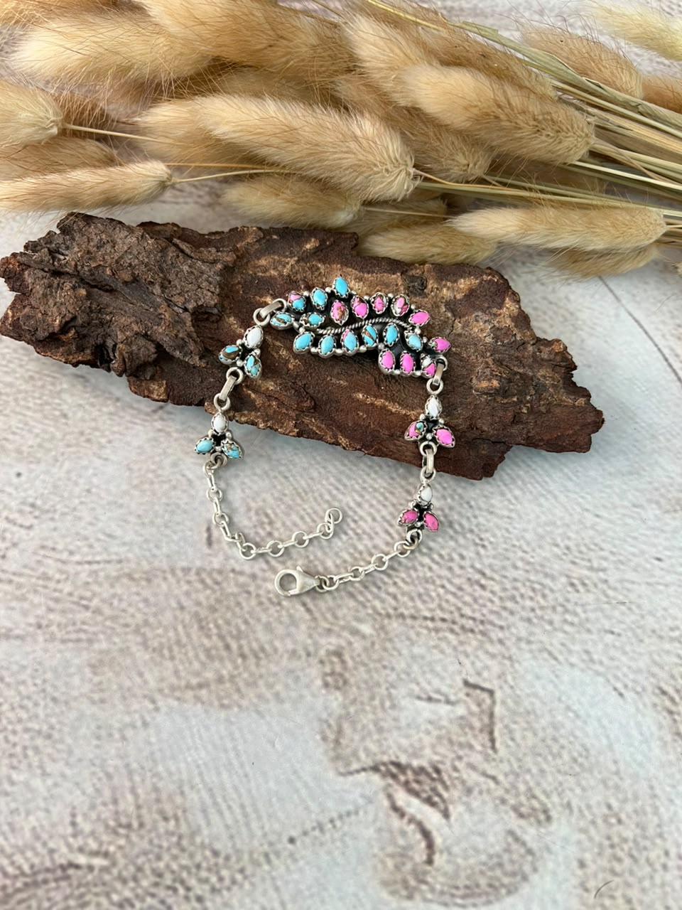 Handmade Sterling Silver Cotton Candy Chain Bracelet Signed Nizhoni
