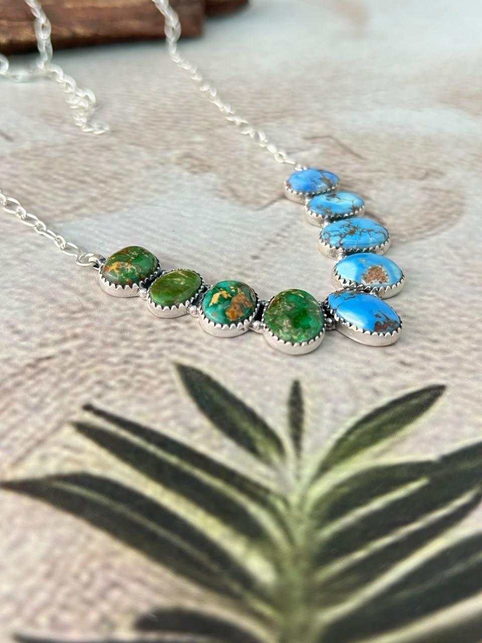 Handmade Sterling Silver Golden Hills with Sonoran Mountain Turquoise Necklace Signed Nizhoni