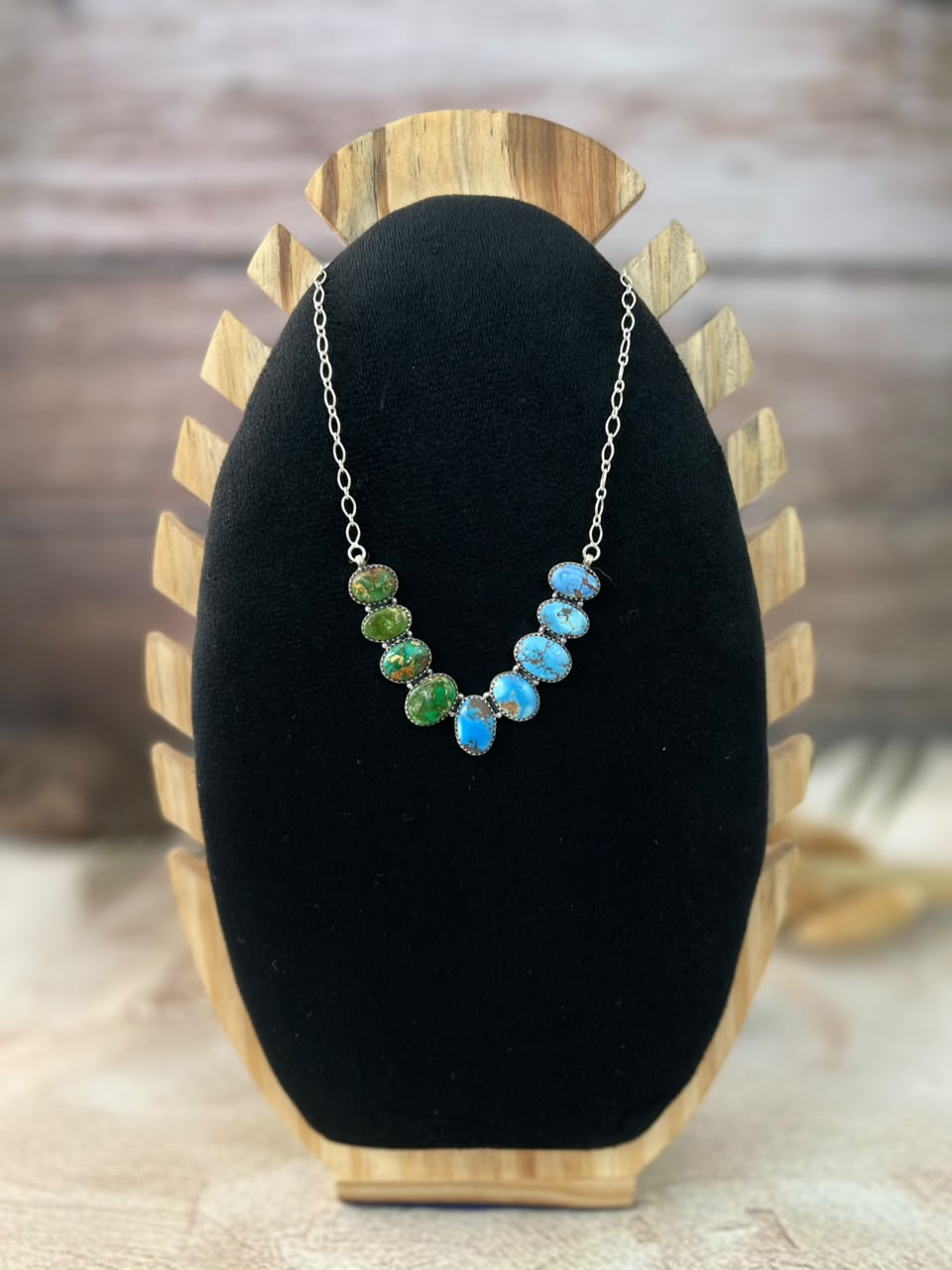 Handmade Sterling Silver Golden Hills with Sonoran Mountain Turquoise Necklace Signed Nizhoni