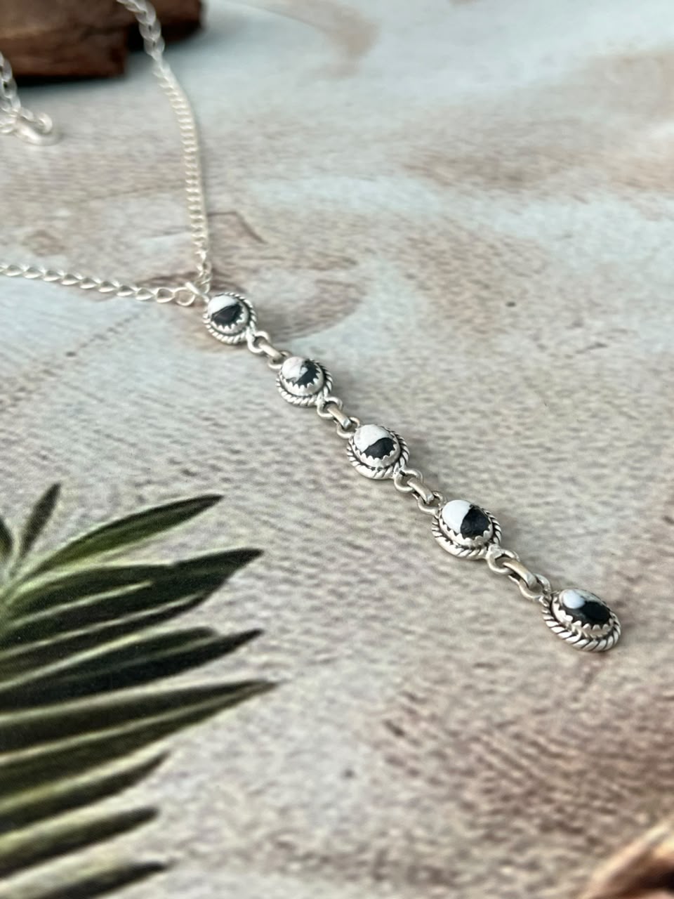 Handmade Sterling Silver White Buffalo Drop Necklace Signed Nizhoni