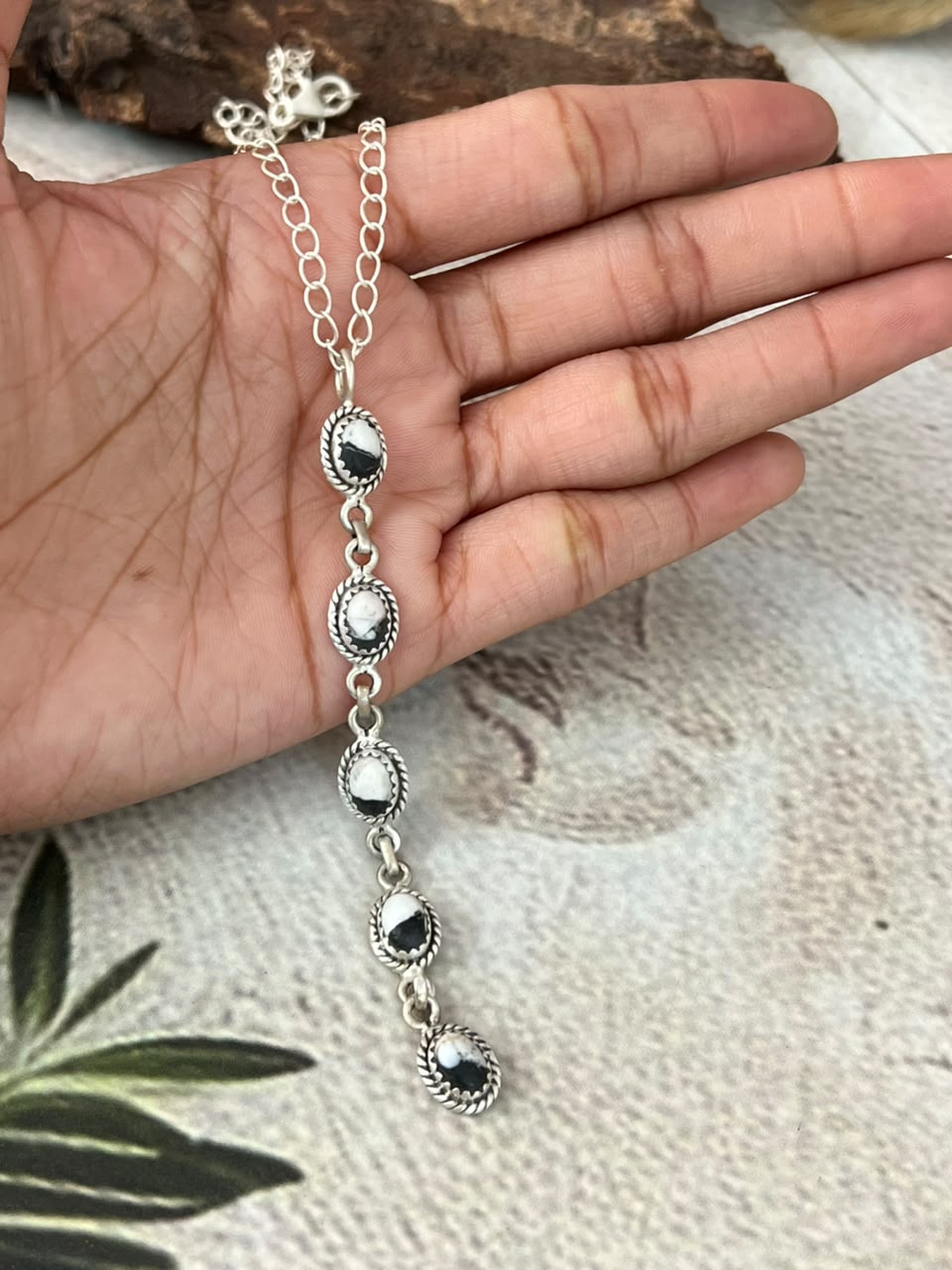 Handmade Sterling Silver White Buffalo Drop Necklace Signed Nizhoni