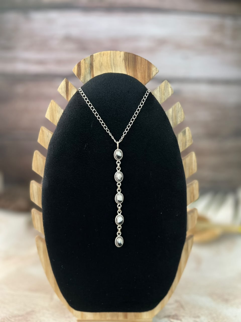 Handmade Sterling Silver White Buffalo Drop Necklace Signed Nizhoni