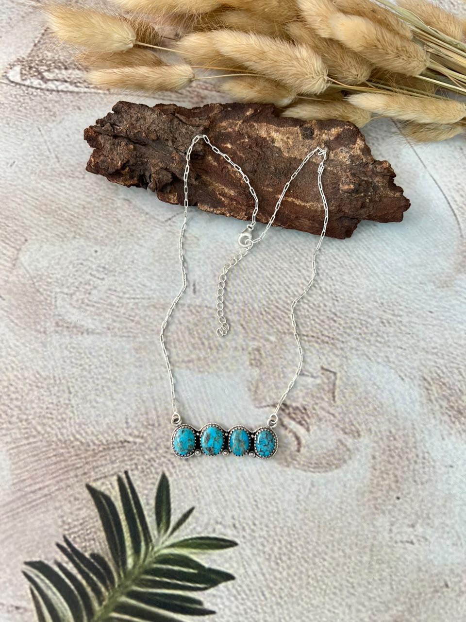 Handmade Sterling Silver Blue Kingman Turquoise Necklace Signed Nizhoni