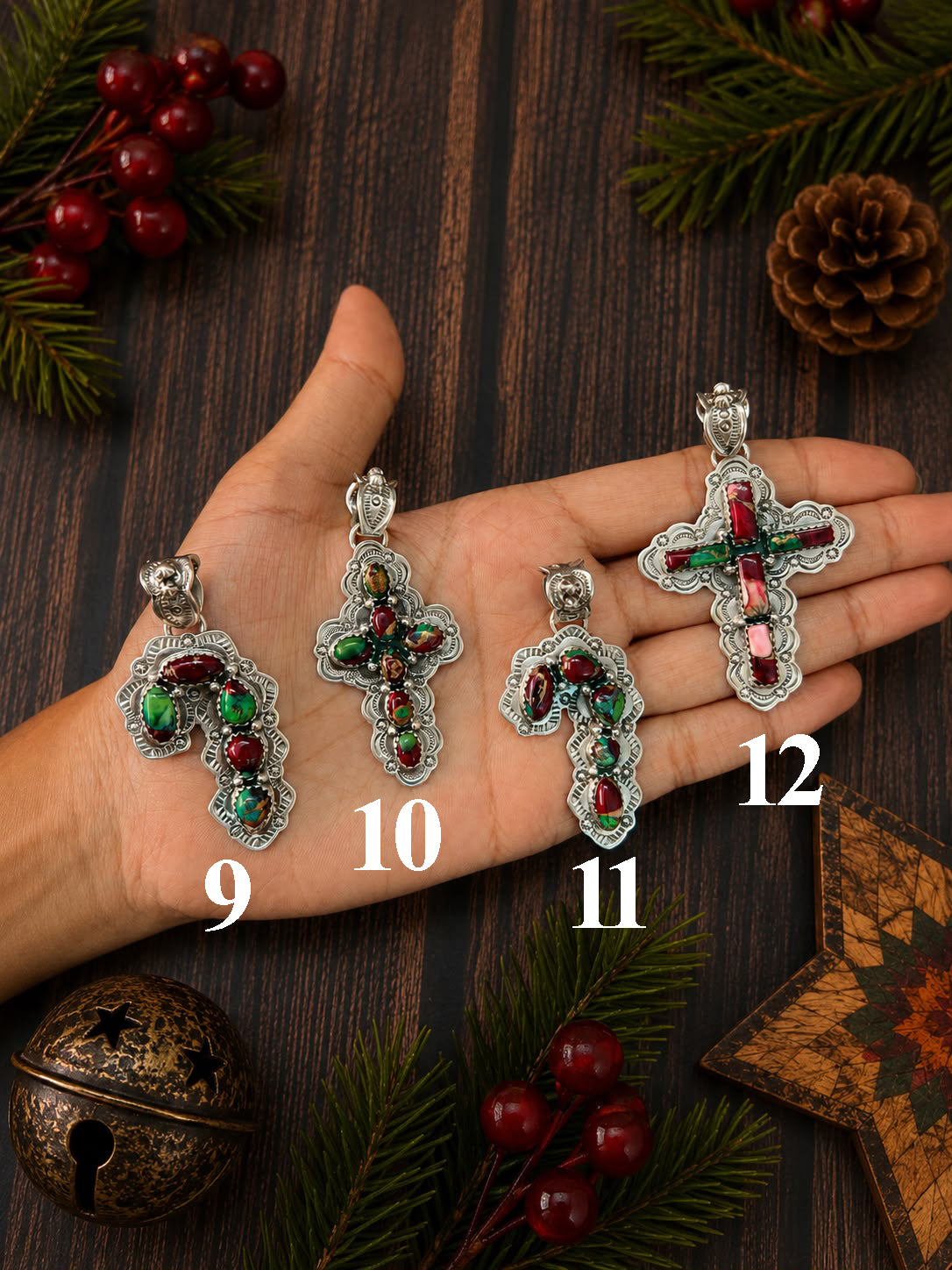 Handmade Sterling Silver Christmas Dahlia Ornaments Collection: Pendant Signed Nizhoni (4)