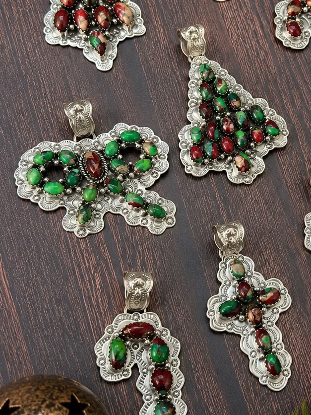 Handmade Sterling Silver Christmas Dahlia Ornaments Collection: Pendant Signed Nizhoni (4)