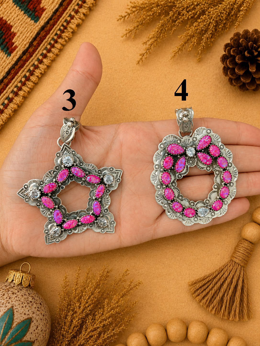 Handmade Sterling Silver Hot Pink with Cubic Zirconia Christmas Ornaments Collection: Pendant Signed Nizhoni (8)