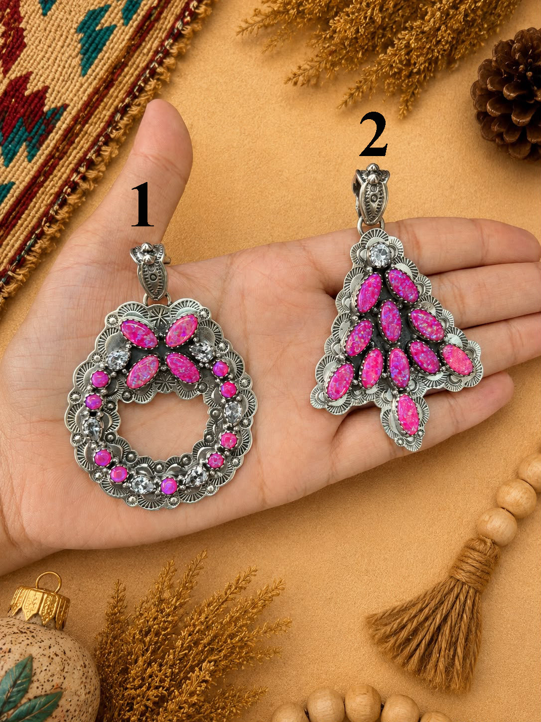 Handmade Sterling Silver Hot Pink with Cubic Zirconia Christmas Ornaments Collection: Pendant Signed Nizhoni (8)