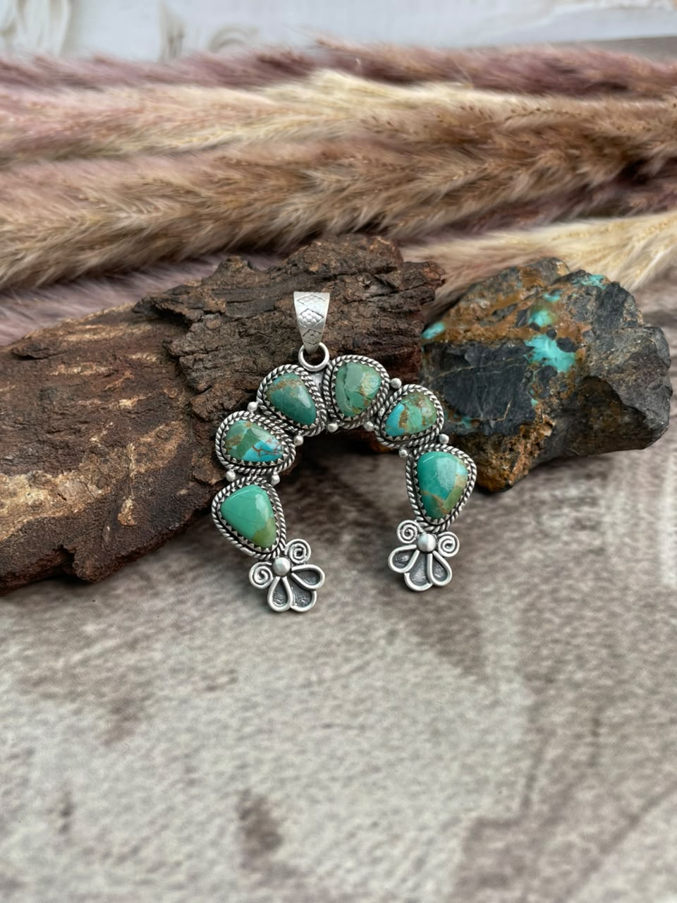 Handmade Sterling Silver Kingman Turquoise Naja Pendant Signed Nizhoni