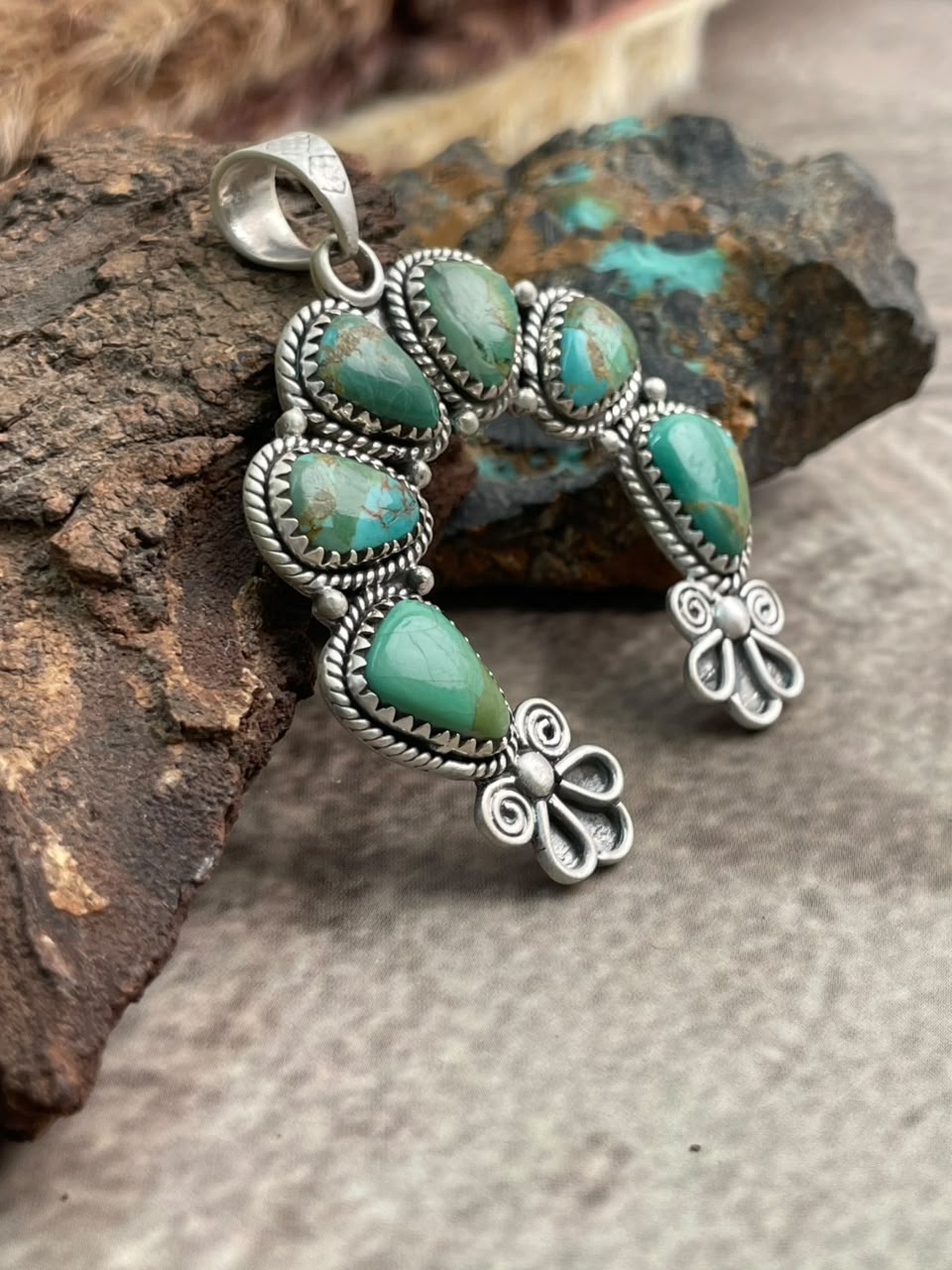 Handmade Sterling Silver Kingman Turquoise Naja Pendant Signed Nizhoni