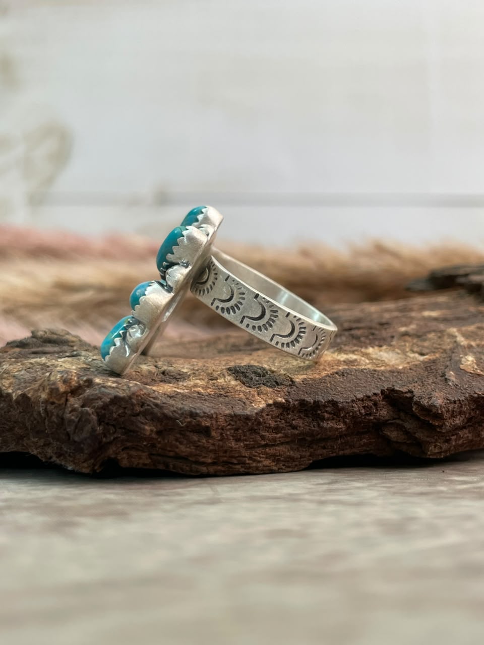 Handmade Sterling Silver Kingman Turquoise Adjustable Naja Ring Signed Nizhoni