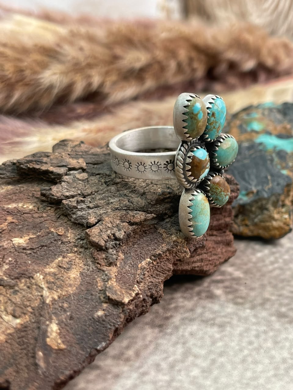 Handmade Sterling Silver Number 8 Turquoise Adjustable Ring Signed Nizhoni