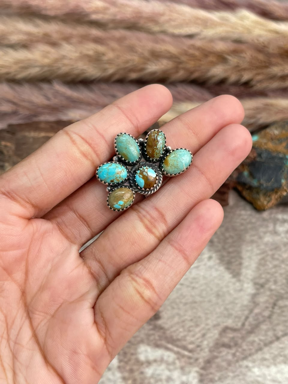 Handmade Sterling Silver Number 8 Turquoise Adjustable Ring Signed Nizhoni