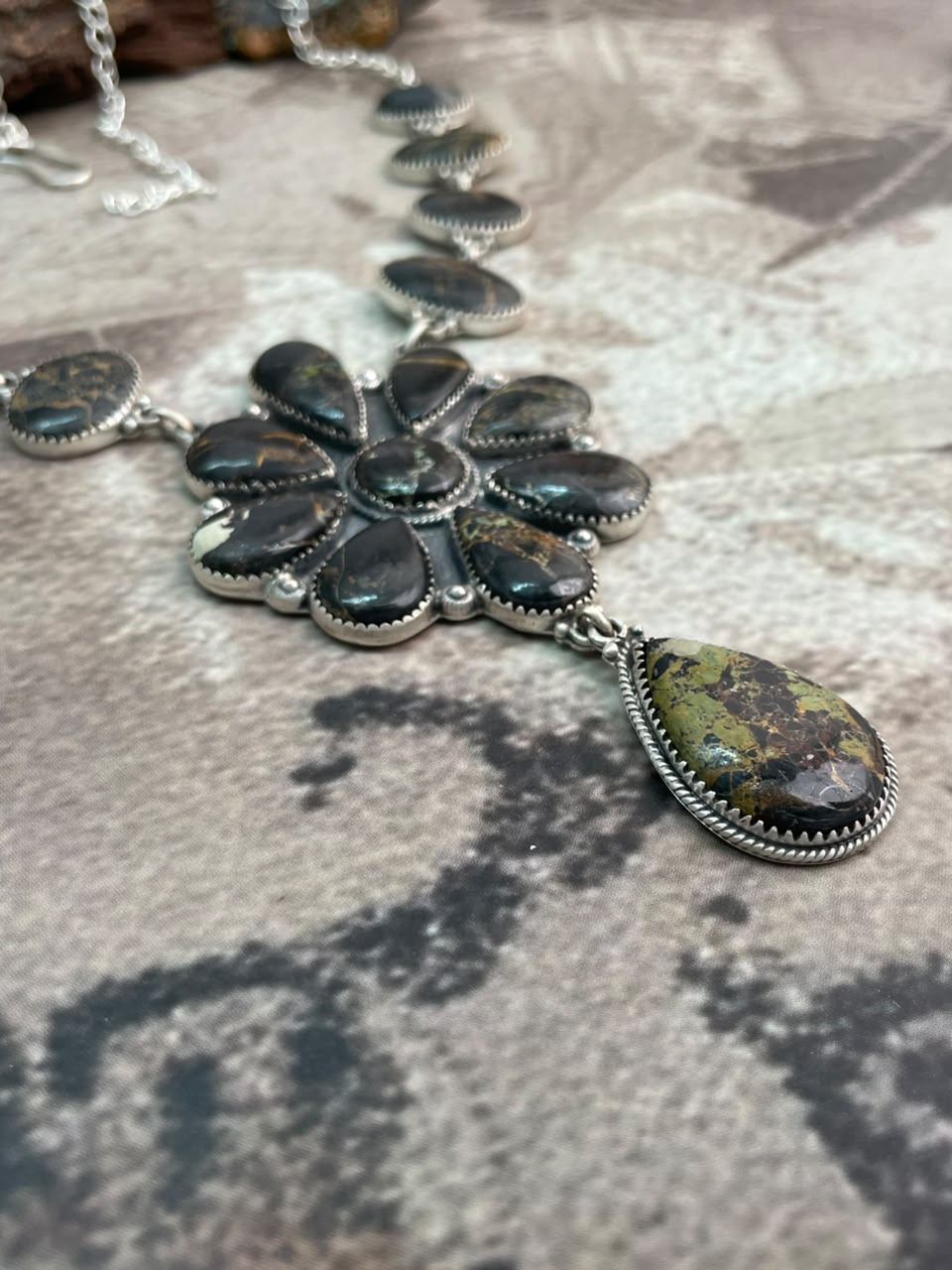 Handmade Sterling Silver Blackjack Turquoise Necklace Signed Nizhoni