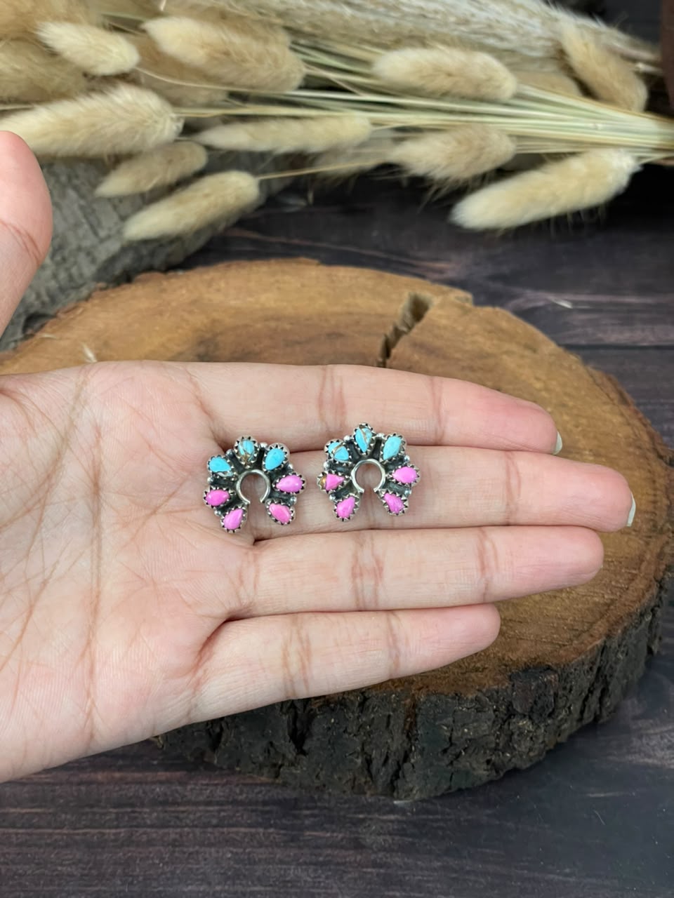 Handmade Sterling Silver Cotton Candy Naja Post Studs Earrings Signed Nizhoni