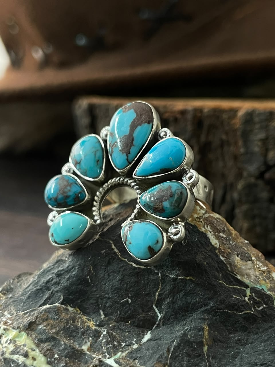 Handmade Sterling Silver Egyptian Turquoise Collection: Adjustable Naja Ring Signed Nizhoni