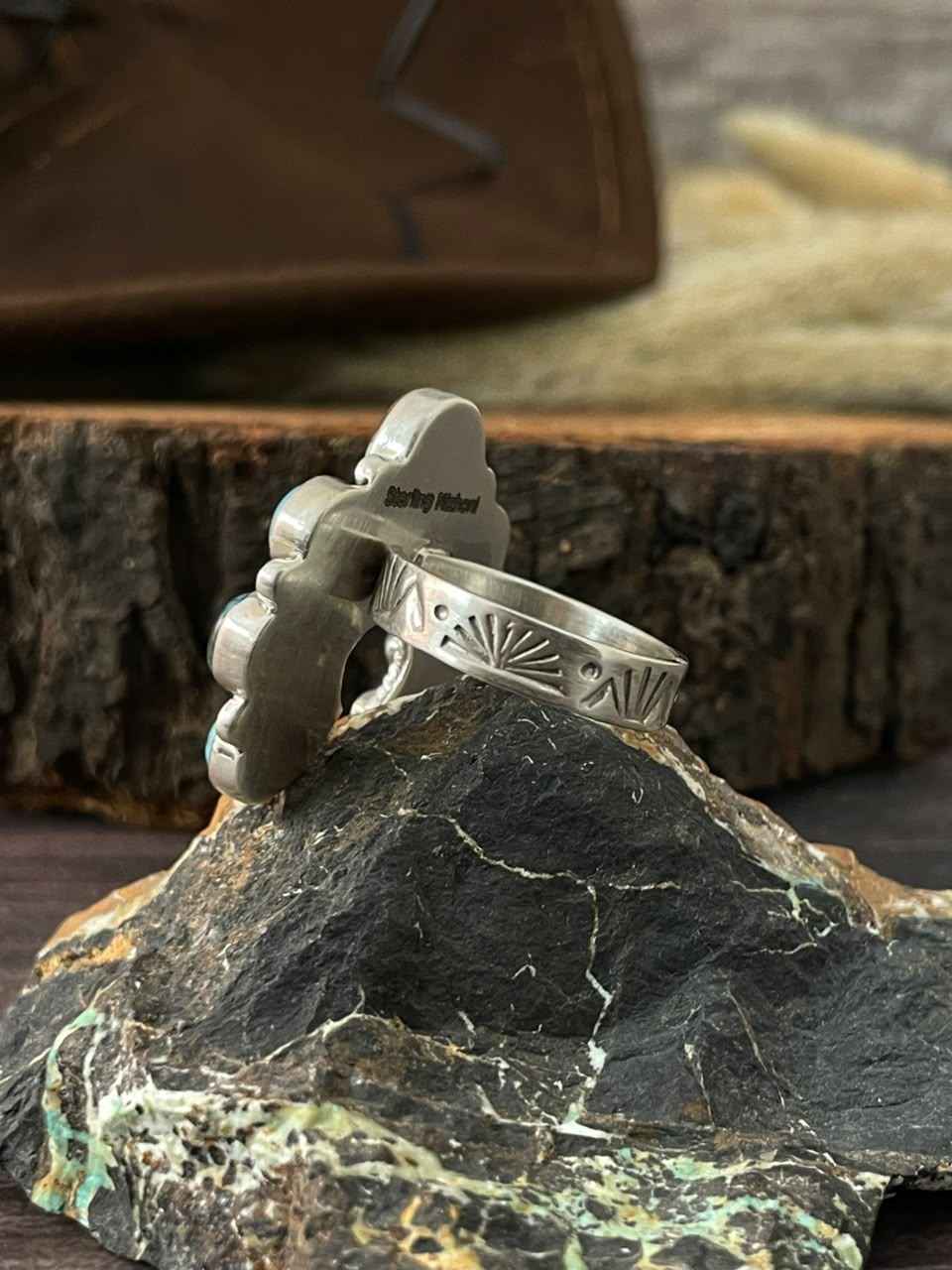 Handmade Sterling Silver Egyptian Turquoise Collection: Adjustable Naja Ring Signed Nizhoni