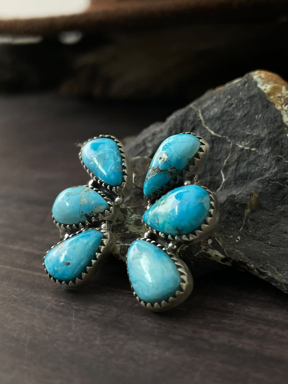 Handmade Sterling Silver Sierra Bella Turquoise Post Studs Earrings Signed Nizhoni