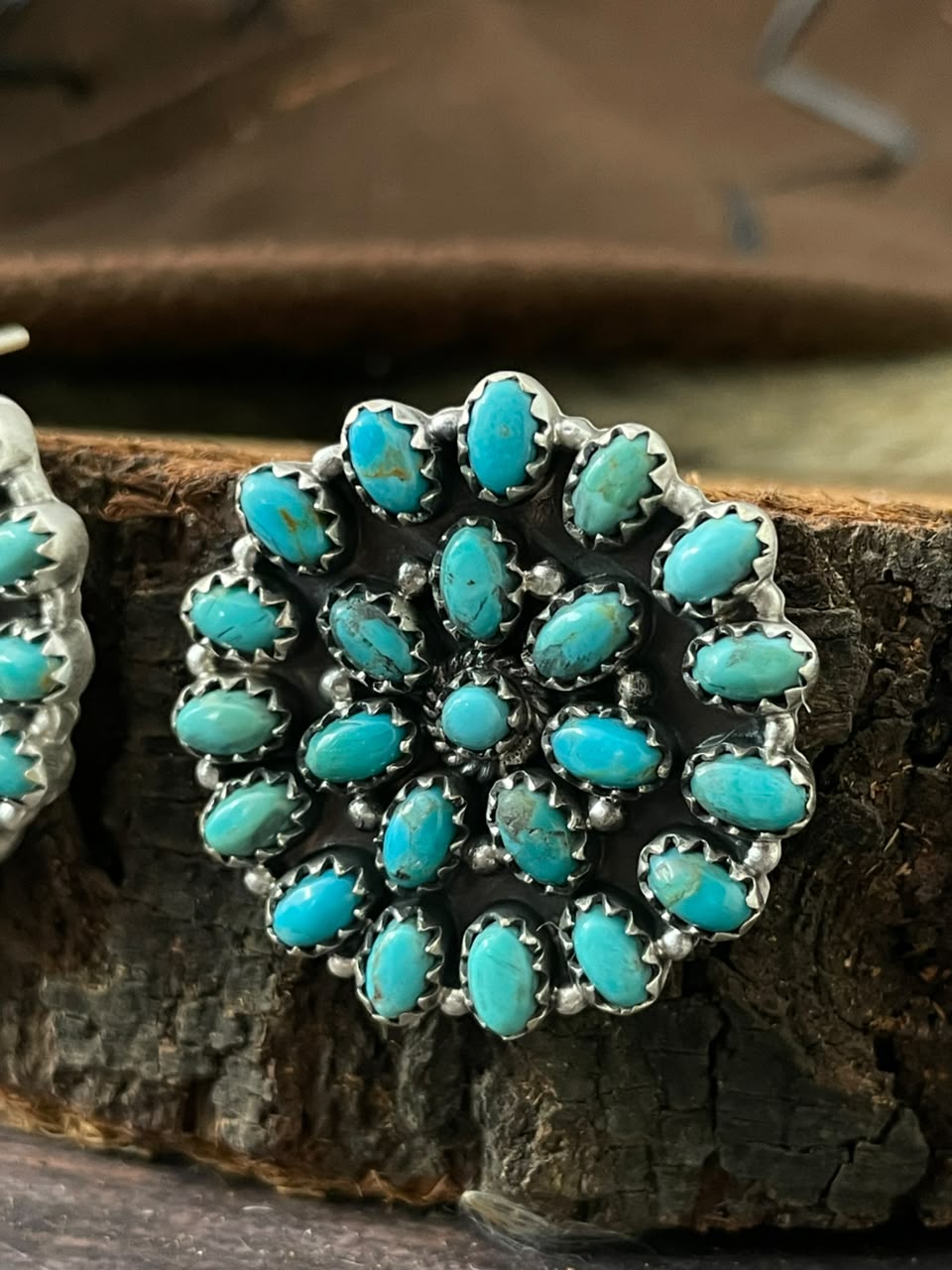 Handmade Sterling Silver Kingman Turquoise Post Studs Earrings Signed Nizhoni