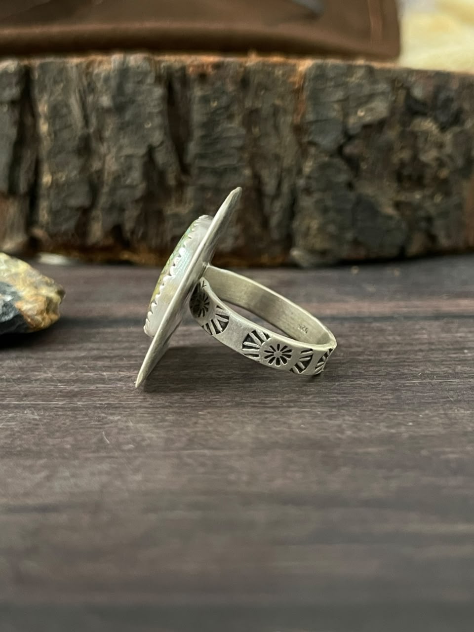 Handmade Sterling Silver Blackjack Turquoise Adjustable Ring Signed Nizhoni