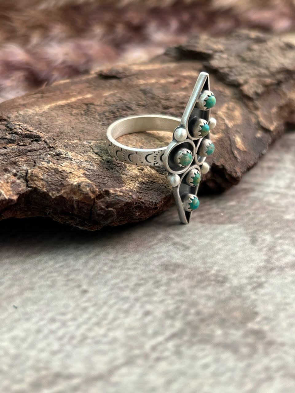 Handmade Sterling Silver Kingman Turquoise Adjustable Ring Signed Nizhoni