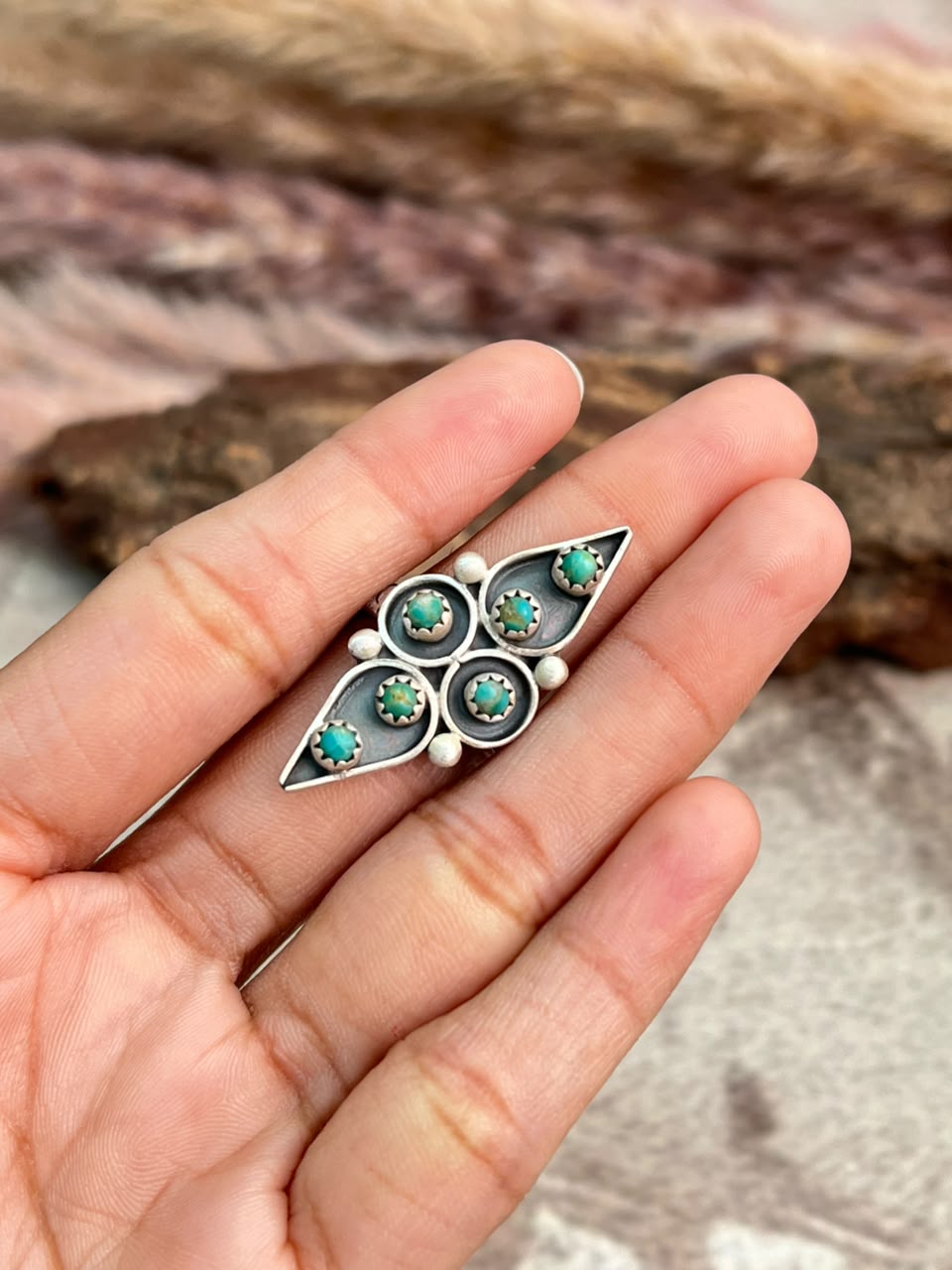 Handmade Sterling Silver Kingman Turquoise Adjustable Ring Signed Nizhoni