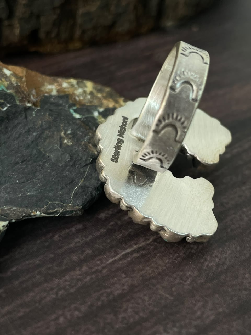 Handmade Sterling Silver Kingman Turquoise Adjustable Naja Ring Signed Nizhoni