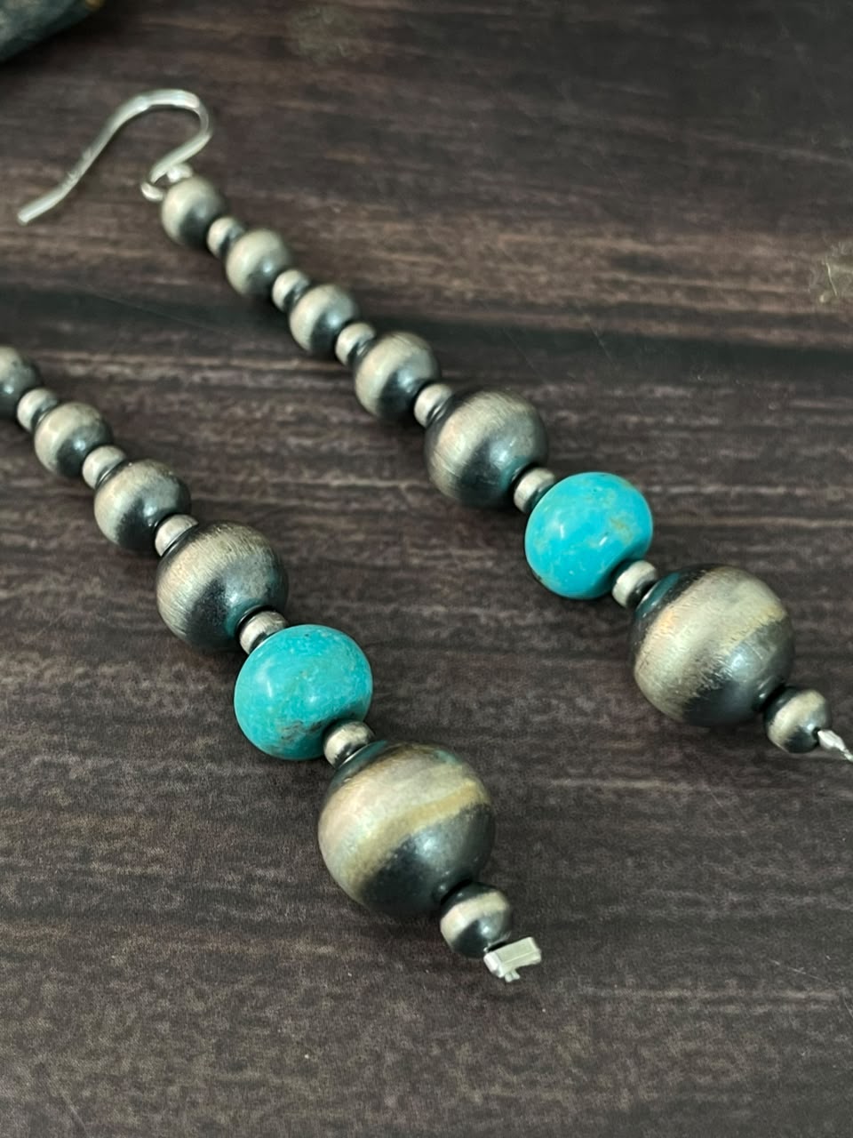 Handmade Sterling Silver Kingman Turquoise Hook Dangle Beaded Earrings