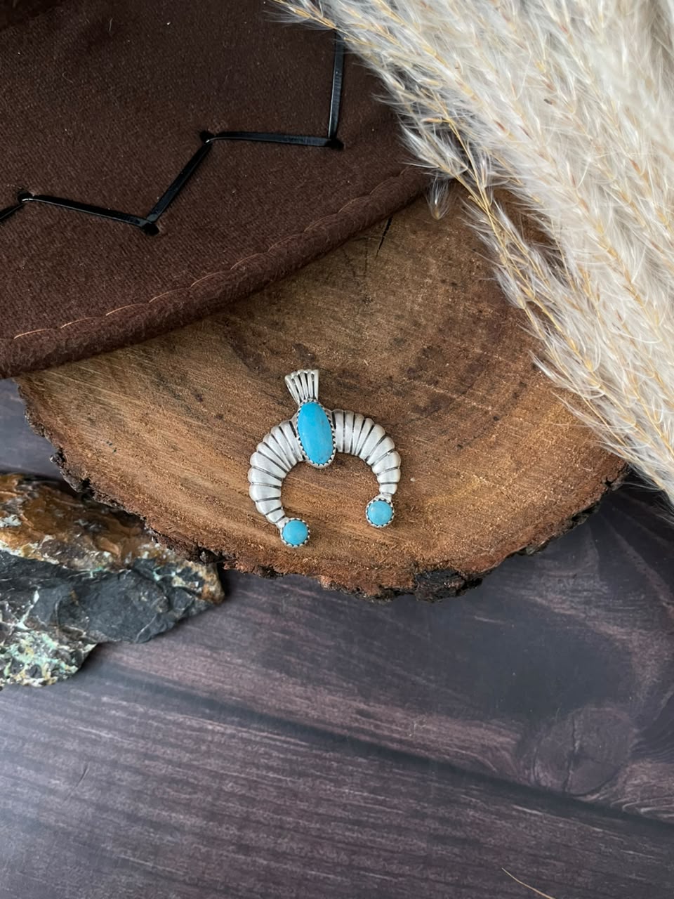 Handmade Sterling Silver Kingman Turquoise Naja Pendant Signed Nizhoni (7)