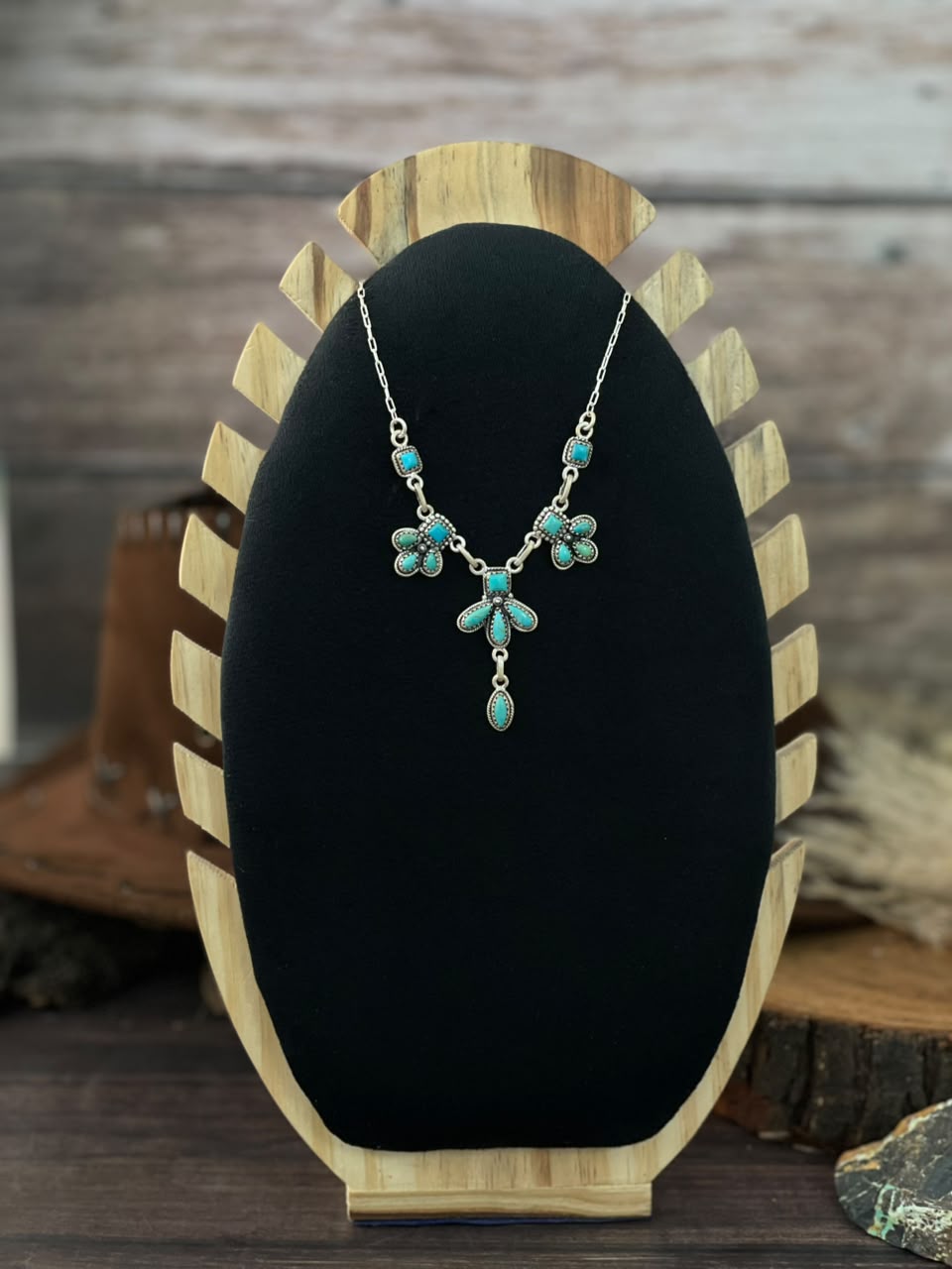 Handmade Sterling Silver Kingman Turquoise Necklace Signed Nizhoni