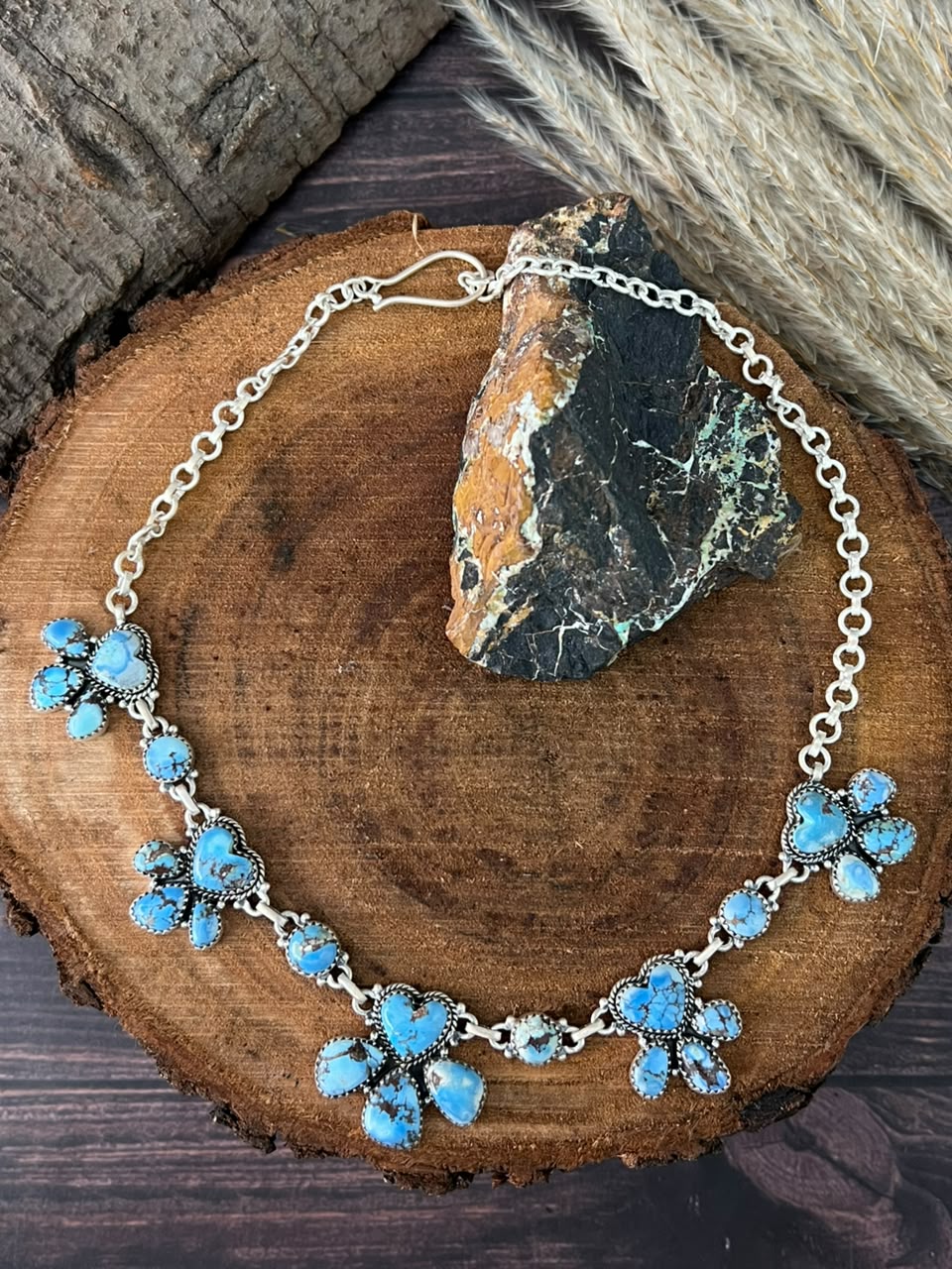 Handmade Sterling Silver Golden Hills Turquoise Choker Necklace Signed Nizhoni