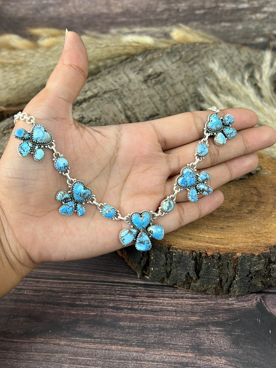 Handmade Sterling Silver Golden Hills Turquoise Choker Necklace Signed Nizhoni