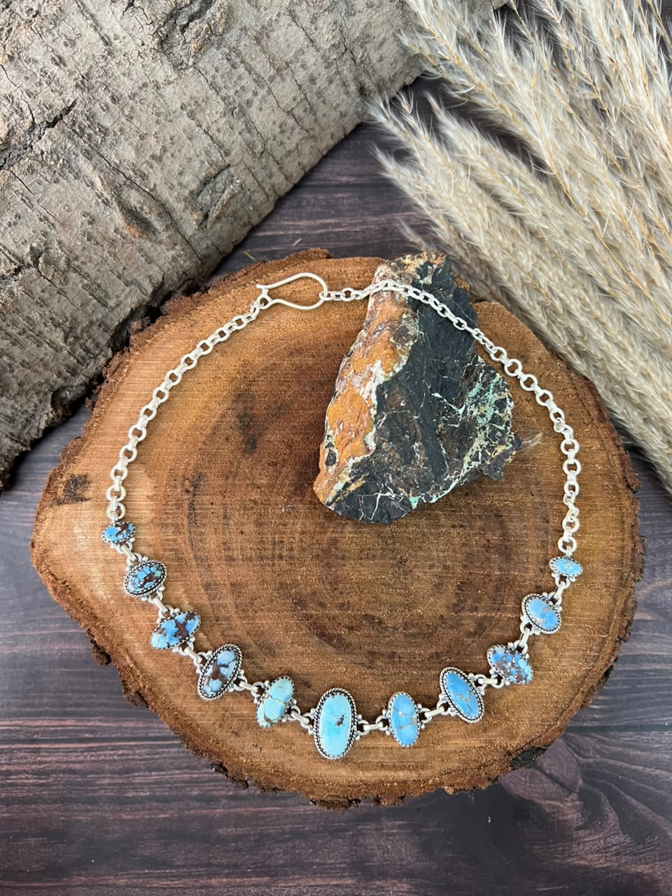 Handmade Sterling Silver Golden Hills Turquoise Choker Necklace Signed Nizhoni